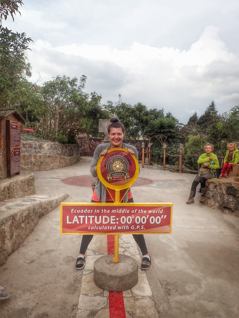 Standing on the equator line in the middle of the world! North of Quito, Ecuador.